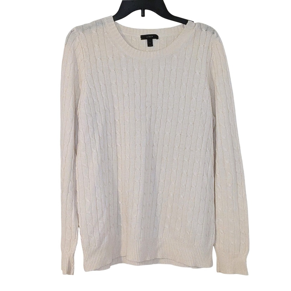 J.Crew Mens Heritage Cable Knit Sweater Ivory Wool Blend Large NWOT $118
